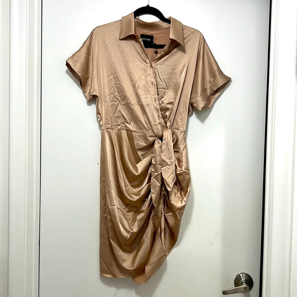 Red dress boutique champagne silk dress size medium